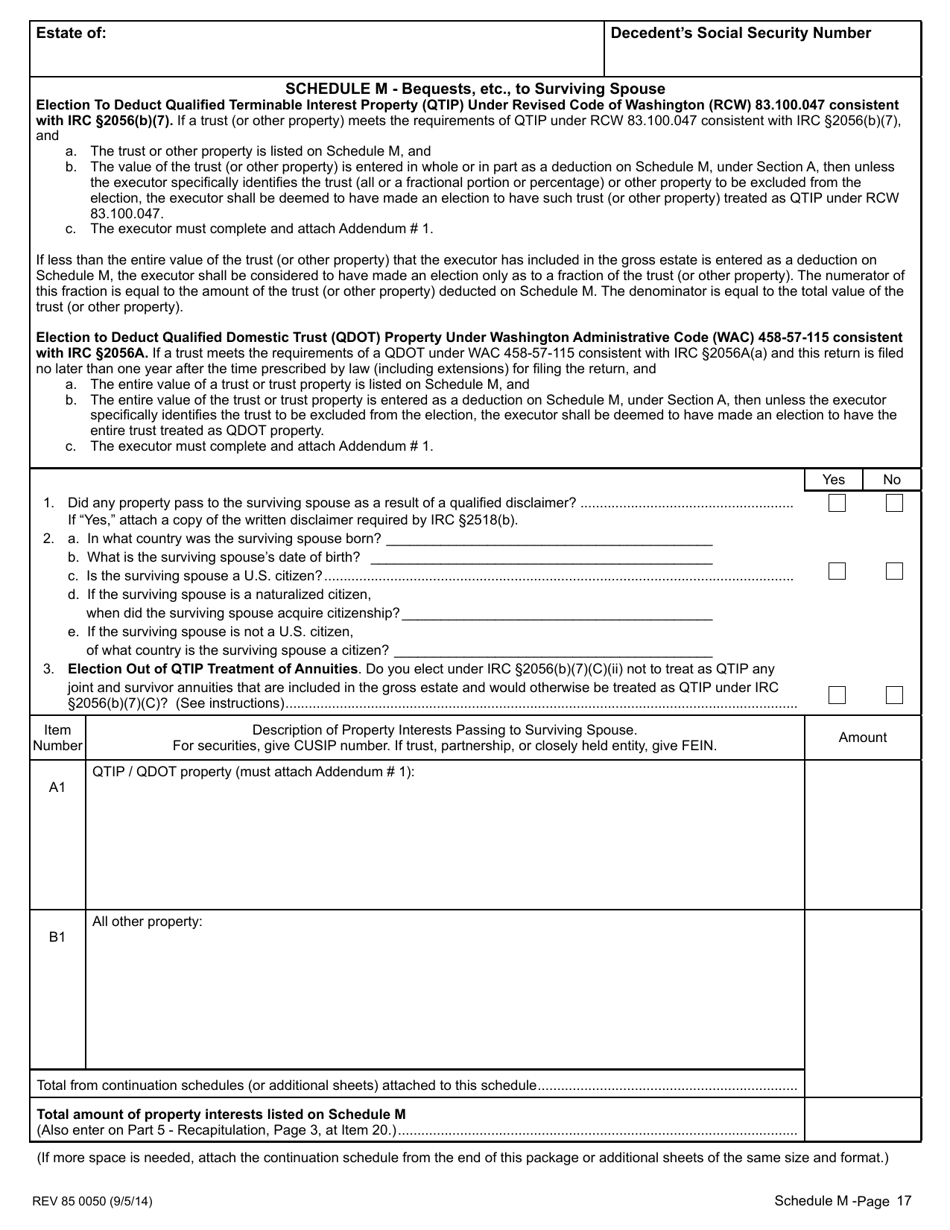 Form REV85 0050 Estate and Transfer Tax Return - Washington, Page 17