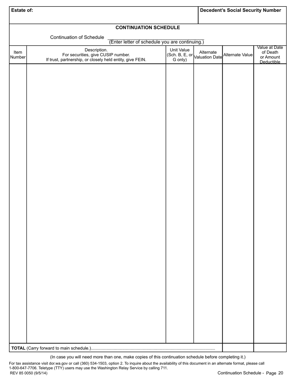 Form REV85 0050 Estate and Transfer Tax Return - Washington, Page 20