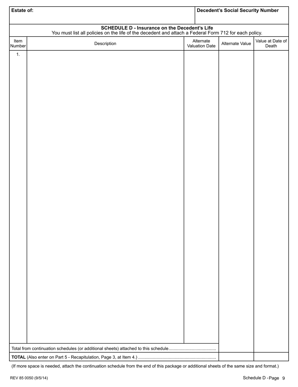Form REV85 0050 Estate and Transfer Tax Return - Washington, Page 9