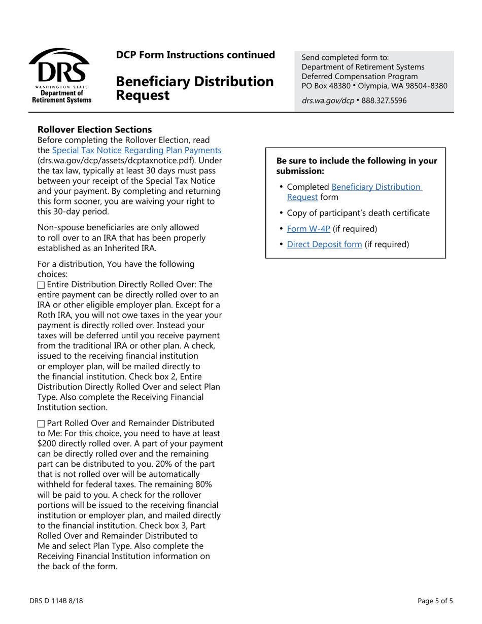 Form DRS D114B Beneficiary Distribution Request - Washington, Page 5