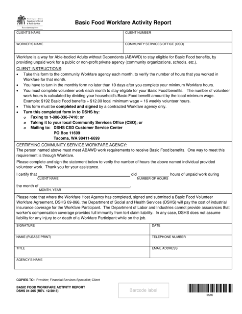 DSHS Form 01-205  Printable Pdf