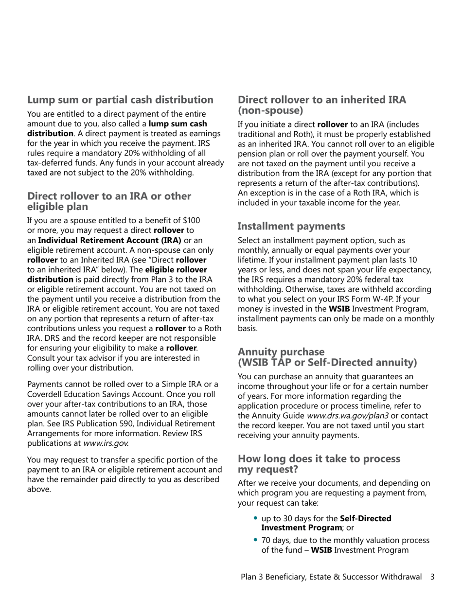 Form DRS MS439 Plan 3 Beneficiary, Estate and Successor Withdrawal - Washington, Page 3