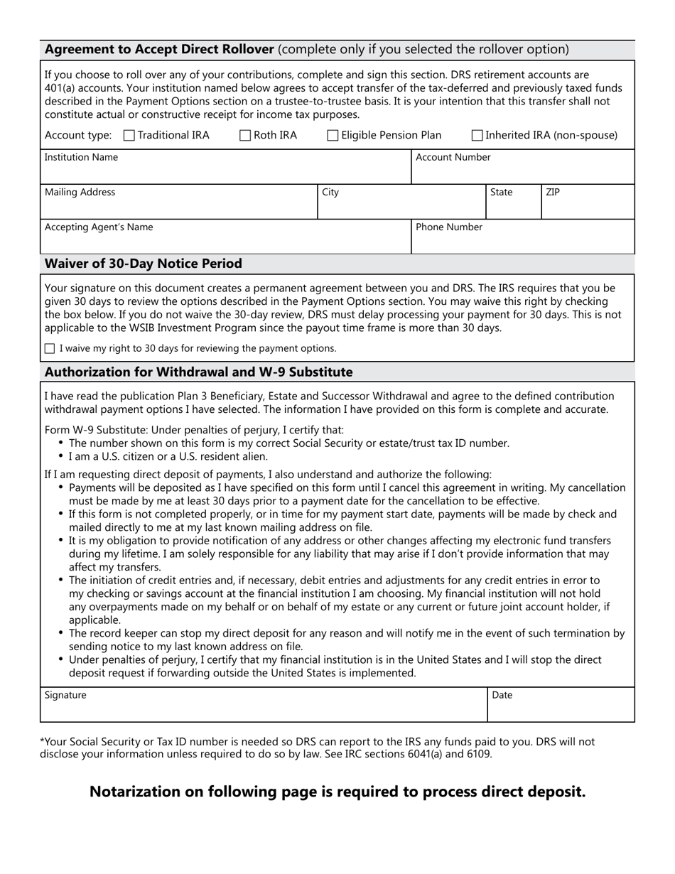 Form DRS MS439 Plan 3 Beneficiary, Estate and Successor Withdrawal - Washington, Page 6