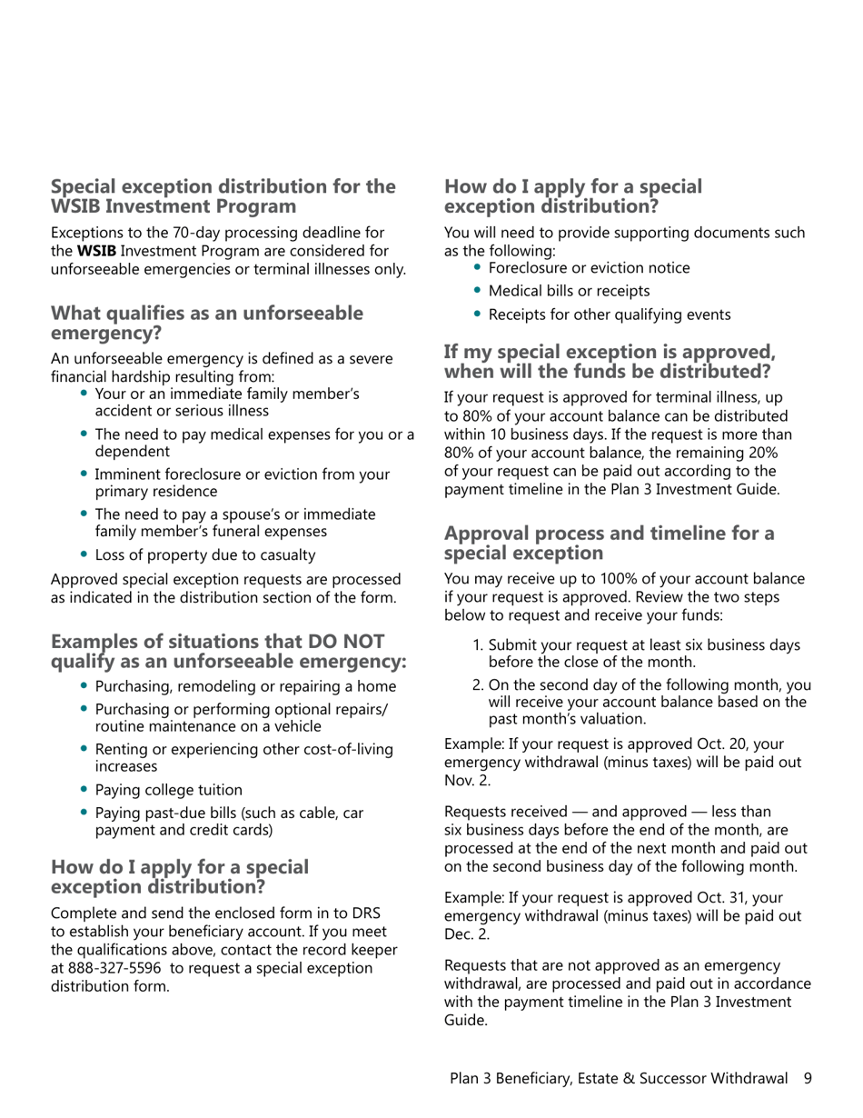 Form DRS MS439 Plan 3 Beneficiary, Estate and Successor Withdrawal - Washington, Page 9
