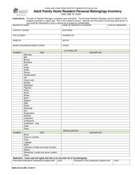 Document preview: DSHS Form 02-516 Adult Family Home Resident Personal Belongings Inventory - Washington