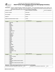 DSHS Form 02-516 Download Printable PDF or Fill Online Adult Family Home Resident Personal