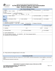 DSHS Form 01-212 Altsa Nurse Delegation Referral and Communication Case/Resource Manager&#039;s Request - Washington