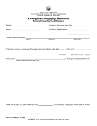 DSHS Form 02-528 Fair Hearing Withdrawal - Washington (Somali)