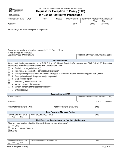 DSHS Form 02-556  Printable Pdf
