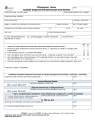Document preview: DSHS Form 02-589 Companion Home Outside Employment Notification and Review - Washington