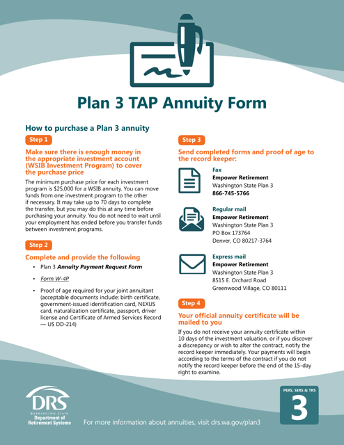 Form STD FANNPT Plan 3 Tap Annuity Payment Form - Washington