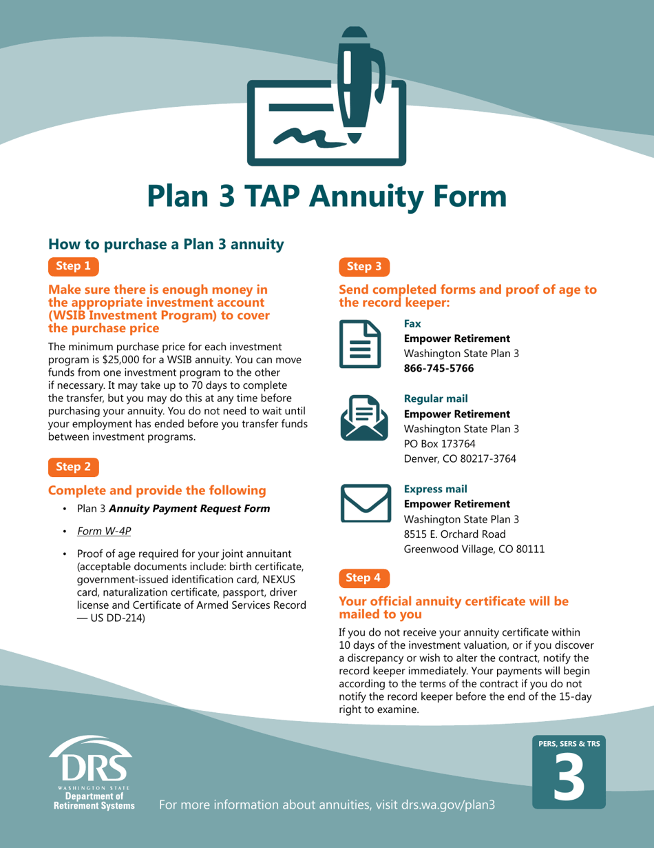 Form STD FANNPT Plan 3 Tap Annuity Payment Form - Washington, Page 1