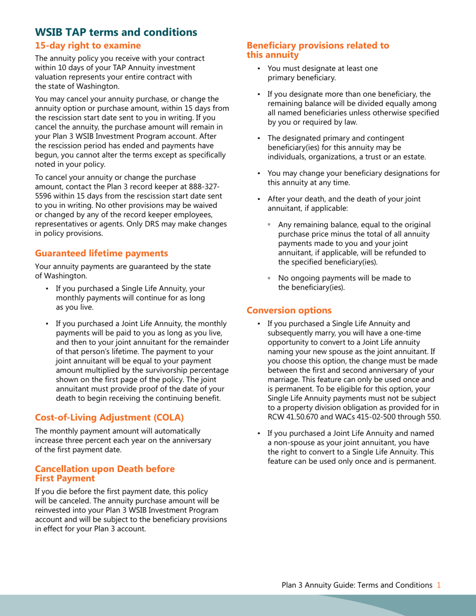 Form STD FANNPT Plan 3 Tap Annuity Payment Form - Washington, Page 2