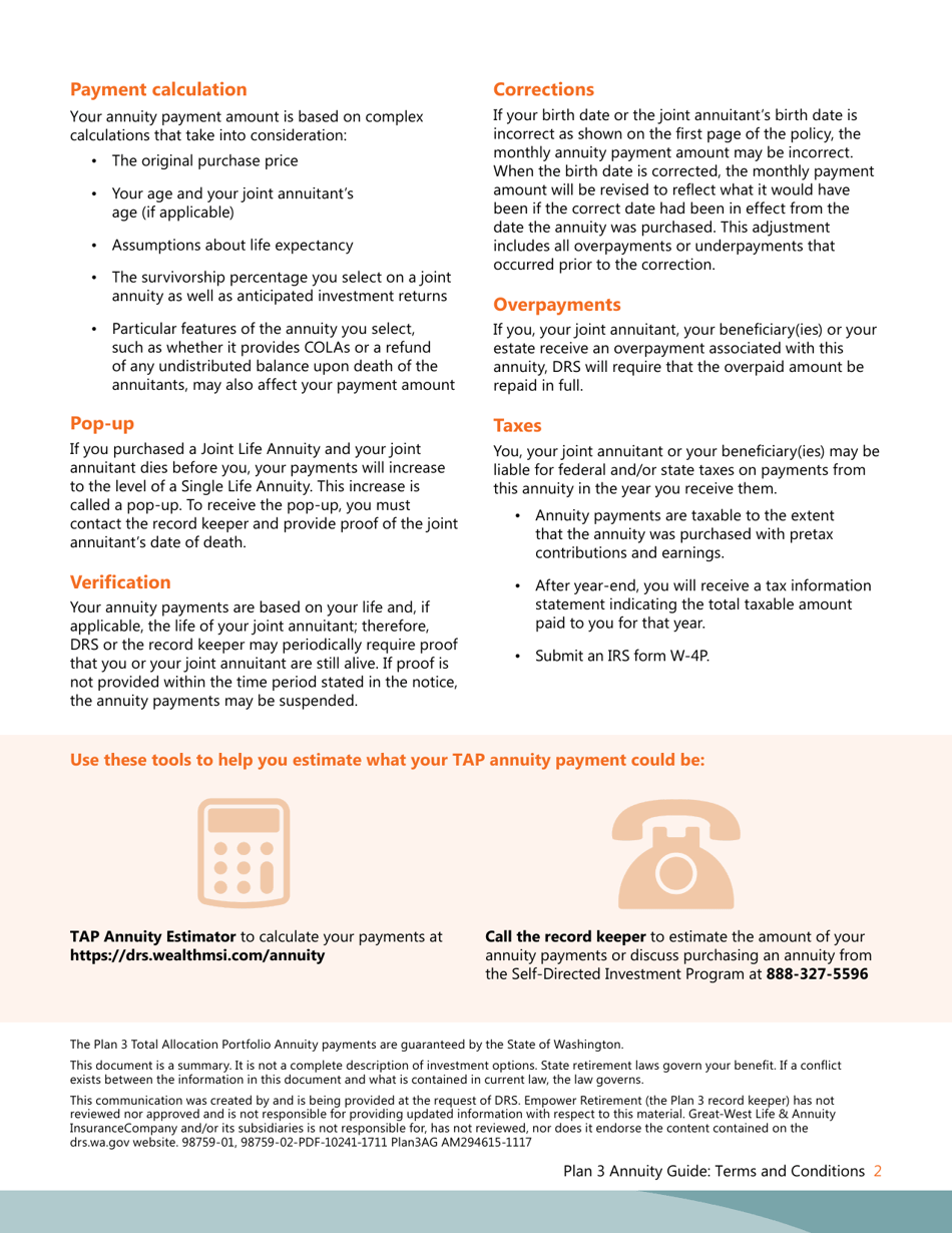 Form STD FANNPT Plan 3 Tap Annuity Payment Form - Washington, Page 3