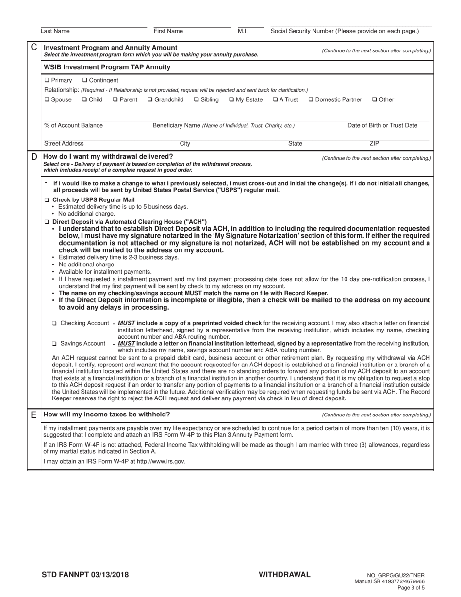 Form STD FANNPT Plan 3 Tap Annuity Payment Form - Washington, Page 6
