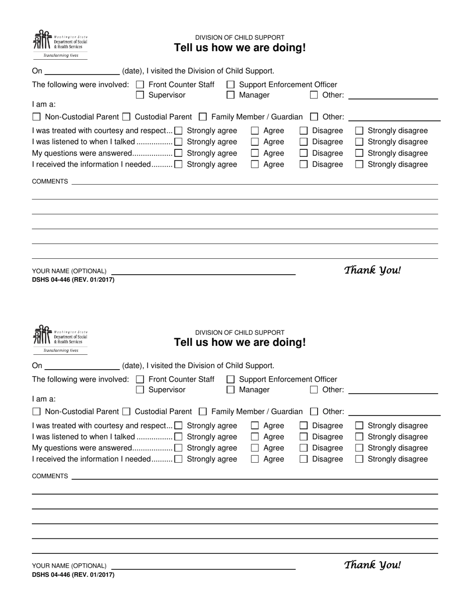 DSHS Form 04-446 Tell US How We Are Doing - Washington, Page 1