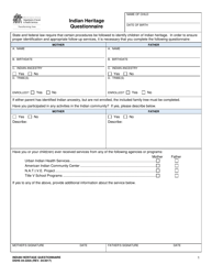 Document preview: DSHS Form 04-220A Indian Heritage Questionnaire - Washington