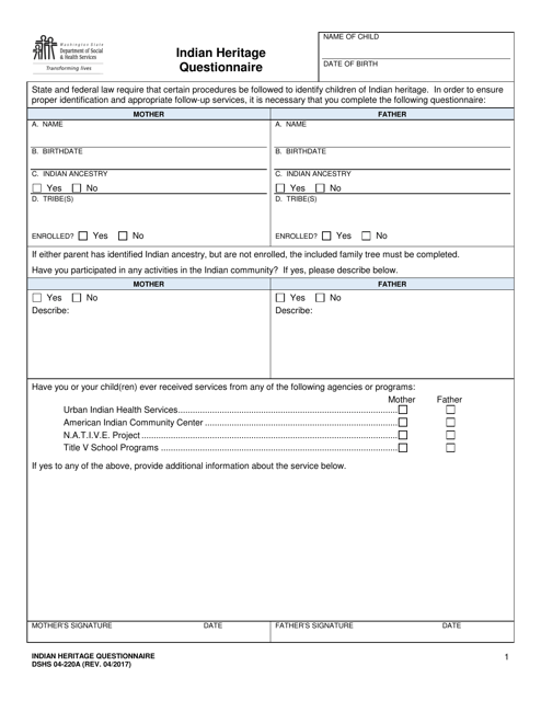 DSHS Form 04-220A  Printable Pdf