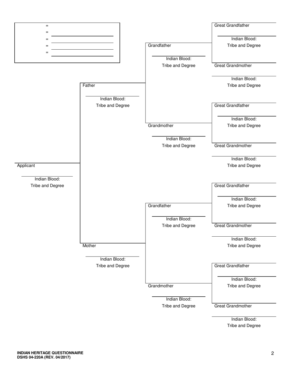 DSHS Form 04-220A Indian Heritage Questionnaire - Washington, Page 2