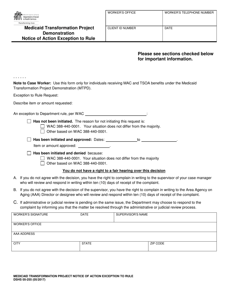 DSHS Form 05-255 Download Printable PDF or Fill Online ...