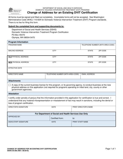 DSHS Form 05-260  Printable Pdf