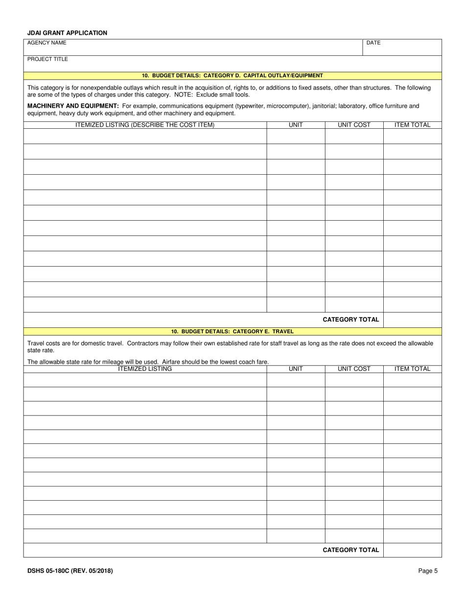DSHS Form 05-180C Juvenile Detention Alternatives Initiative Grant Application - Washington, Page 5