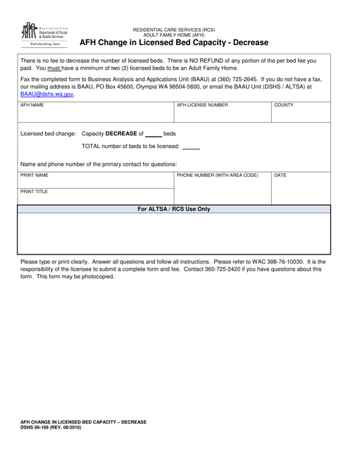 DSHS Form 06-169  Printable Pdf