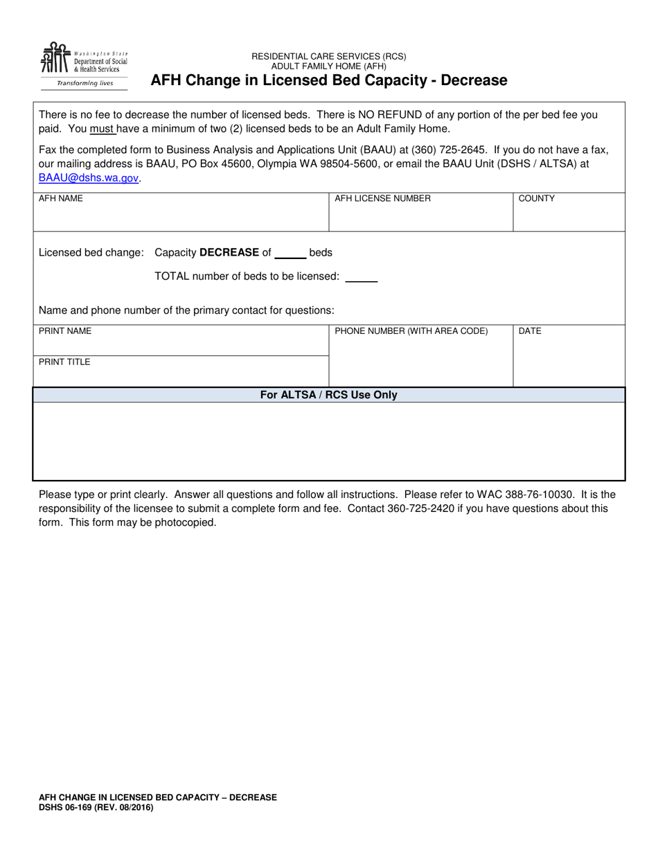 Dshs Form 06 169 Fill Out Sign Online And Download Printable Pdf