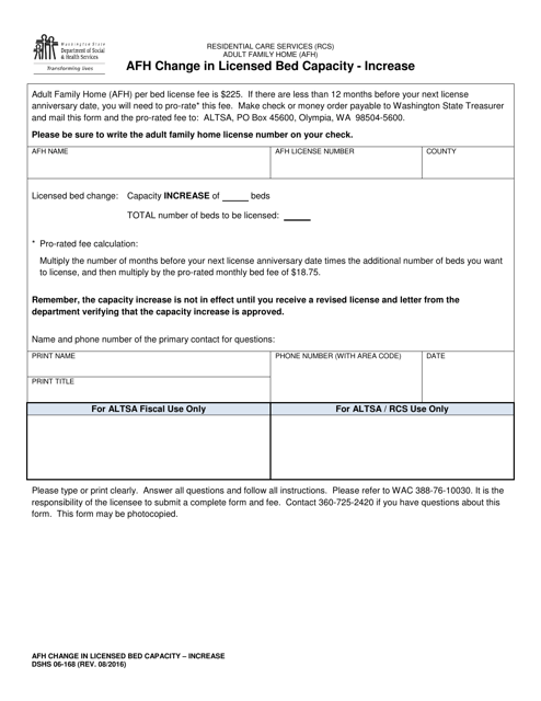DSHS Form 06-168  Printable Pdf