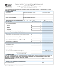 DSHS Form 06-123 Nursing Assistant Training and Testing Reimbursement - Washington