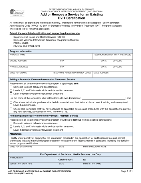 DSHS Form 05-262  Printable Pdf