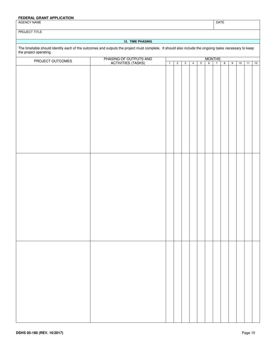 DSHS Form 05-180 Federal Grant Application - Washington, Page 10