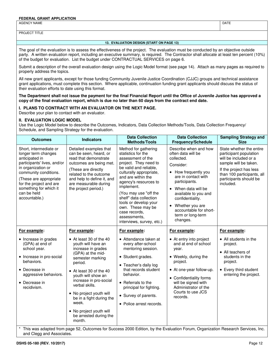 DSHS Form 05-180 Federal Grant Application - Washington, Page 12
