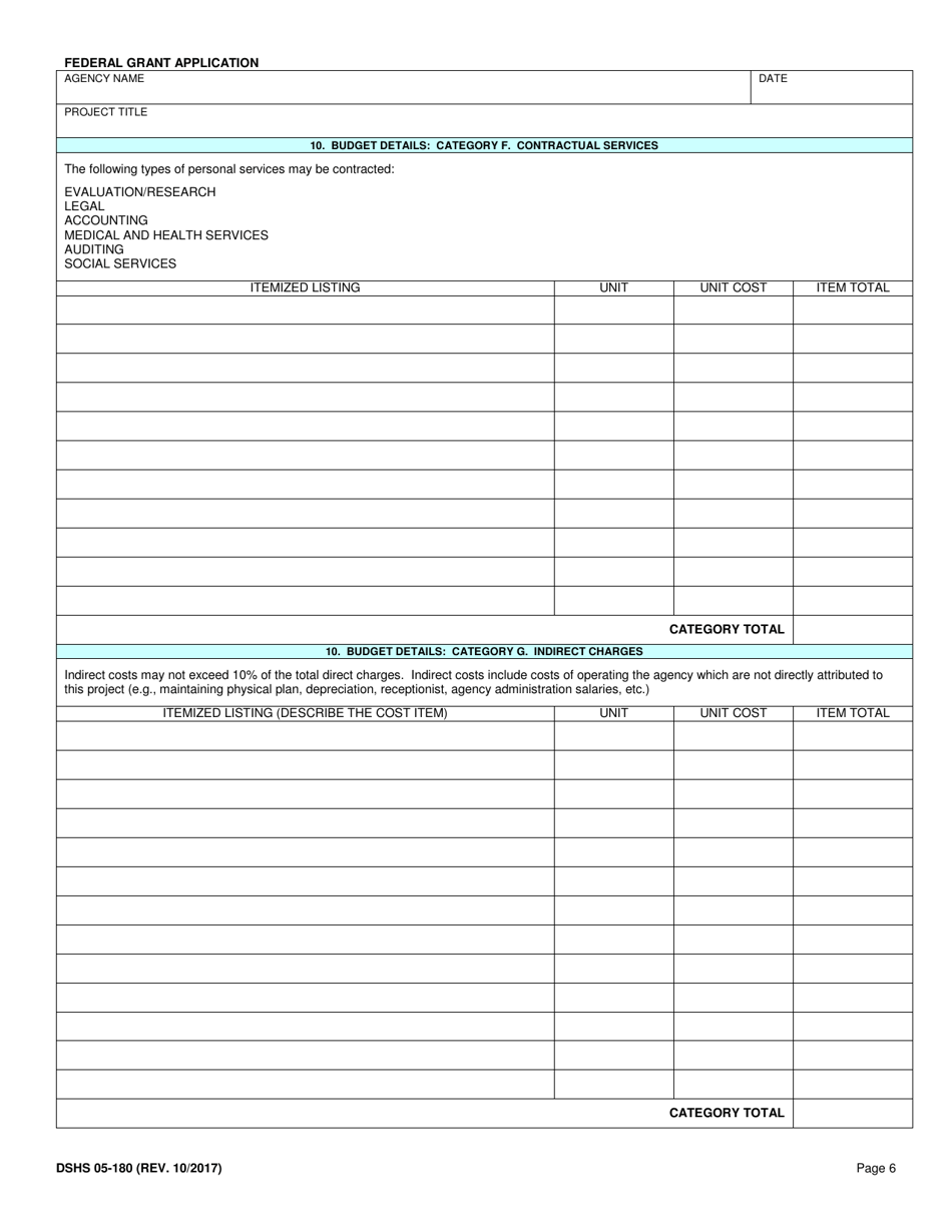 DSHS Form 05-180 Federal Grant Application - Washington, Page 6