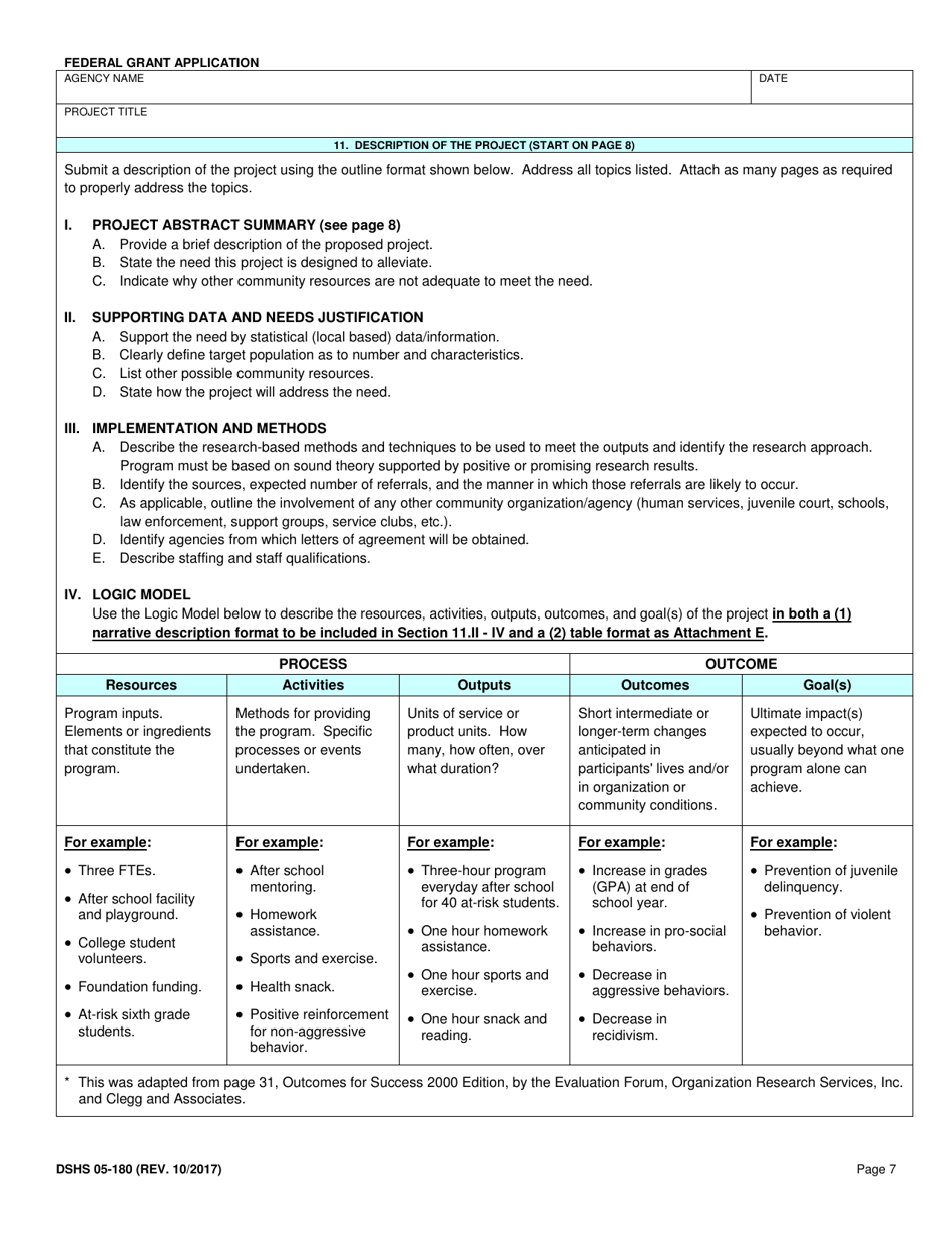 DSHS Form 05-180 Federal Grant Application - Washington, Page 7