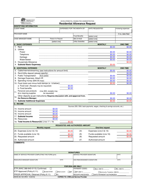 DSHS Form 06-125  Printable Pdf