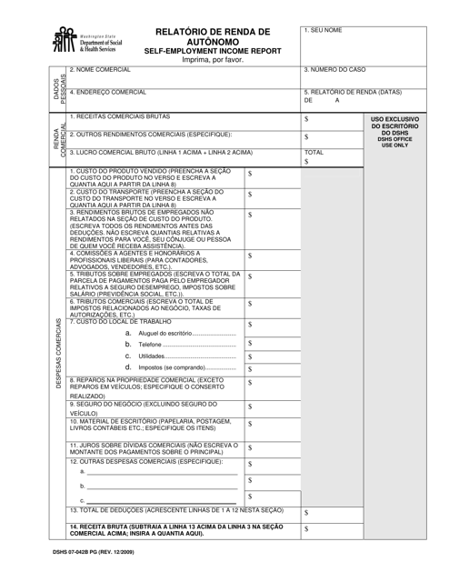 DSHS Form 07-042B Self-employment Income Report - Washington (Portuguese)