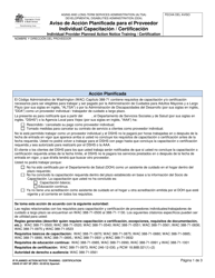 Document preview: DSHS Formulario 07-097 Aviso De Accion Planificada Para El Proveedor Individual Capacitacion/Certificacion - Washington (Spanish)
