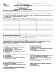 DSHS Form 07-098 Self Employment Monthly Sales and Expense Worksheet - Washington (French)