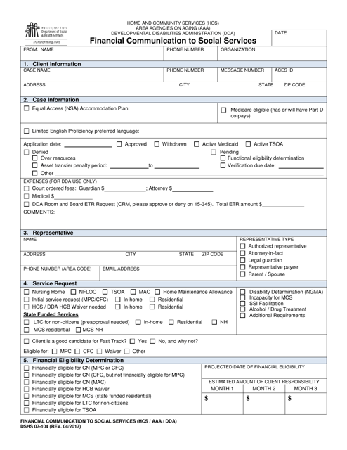 DSHS Form 07-104  Printable Pdf