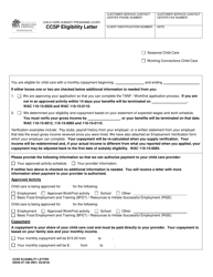 DSHS Form 07-106 Ccsp Eligibility Letter (Child Care Subsidy Program) - Washington
