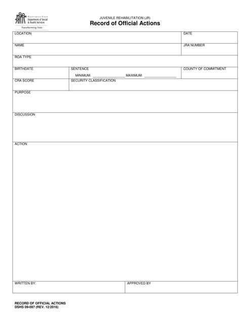 DSHS Form 09-097 Record of Official Actions - Washington