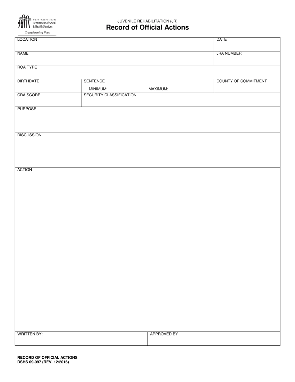 DSHS Form 09-097 Record of Official Actions - Washington, Page 1