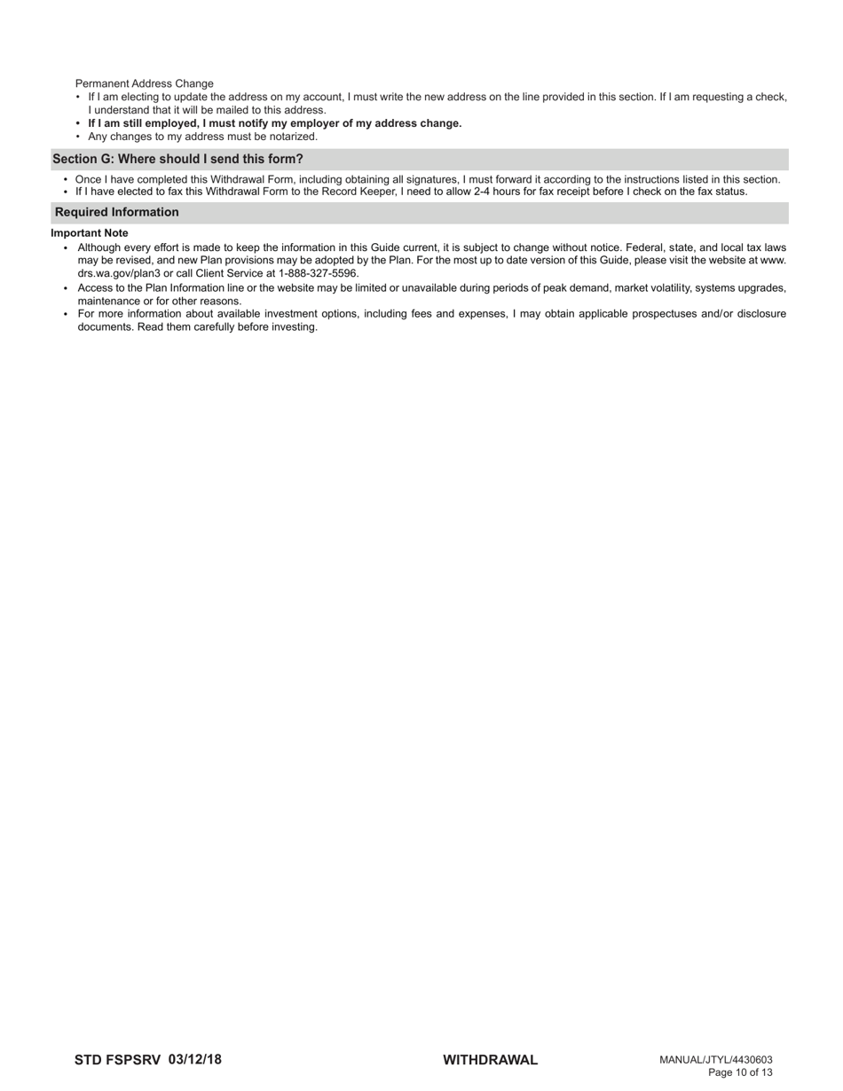 Form STD FSPSRV Plan 3 Member Withdrawal 401(A) Plan - Washington, Page 10