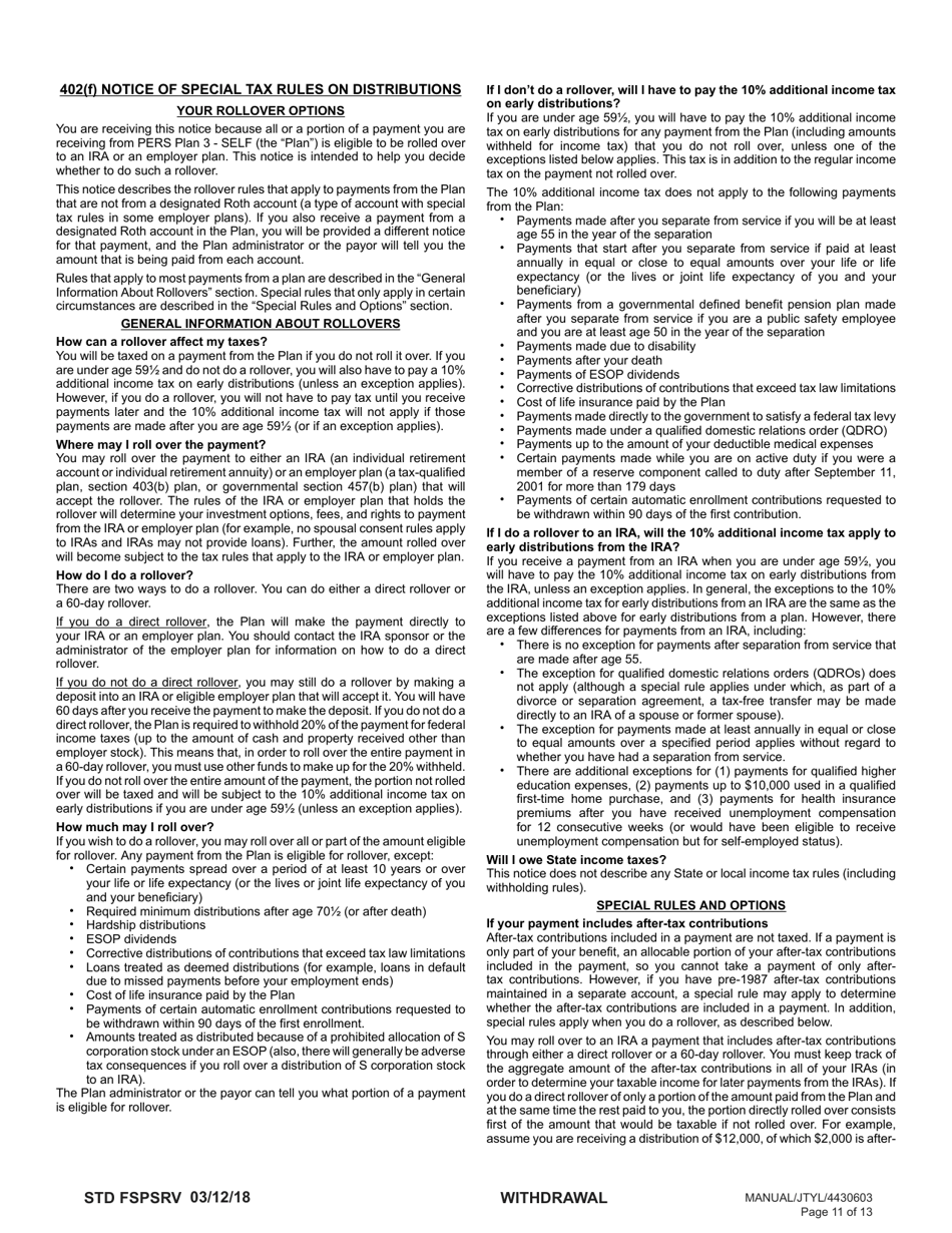 Form STD FSPSRV Plan 3 Member Withdrawal 401(A) Plan - Washington, Page 11