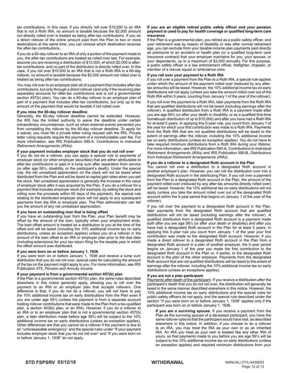 Form STD FSPSRV Plan 3 Member Withdrawal 401(A) Plan - Washington, Page 12