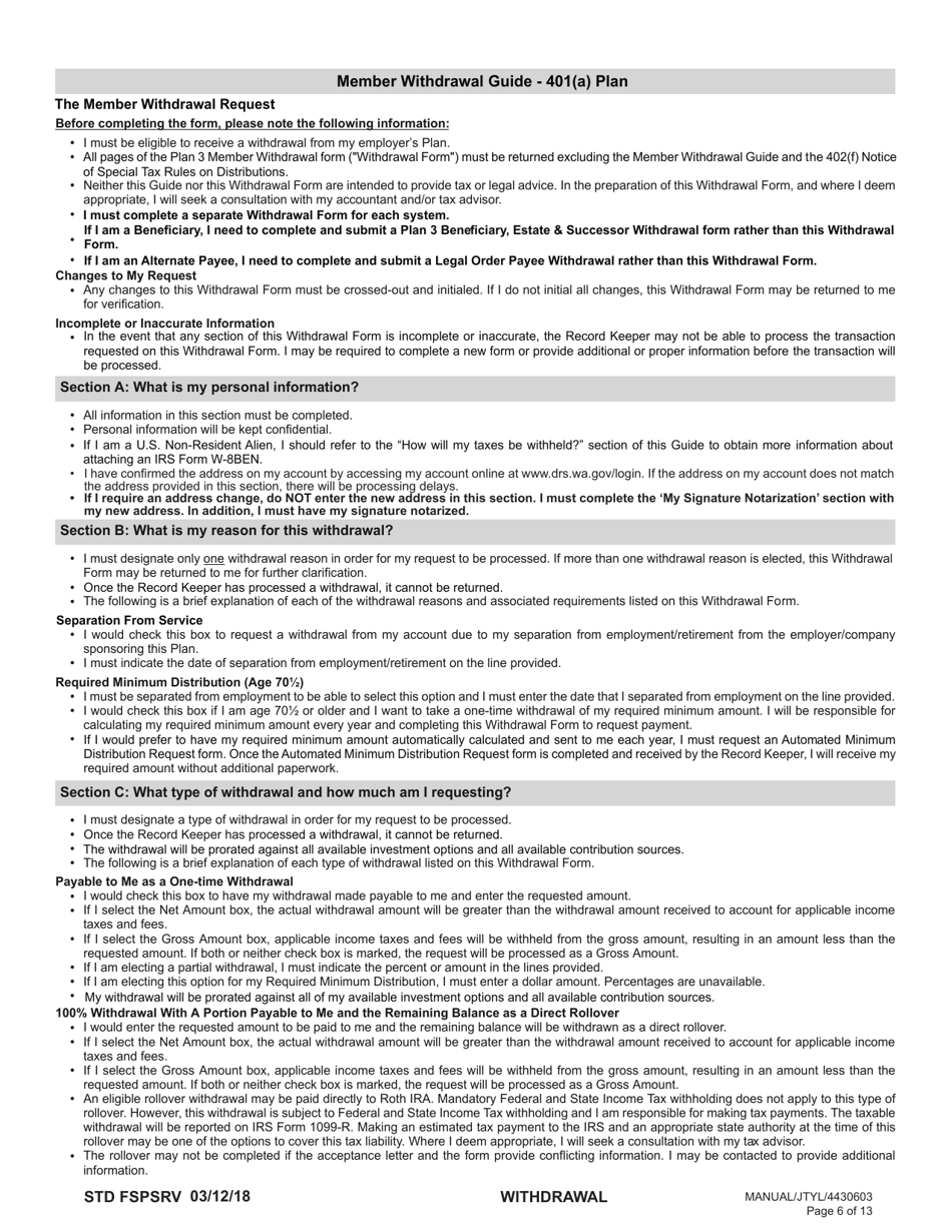 Form STD FSPSRV Plan 3 Member Withdrawal 401(A) Plan - Washington, Page 6