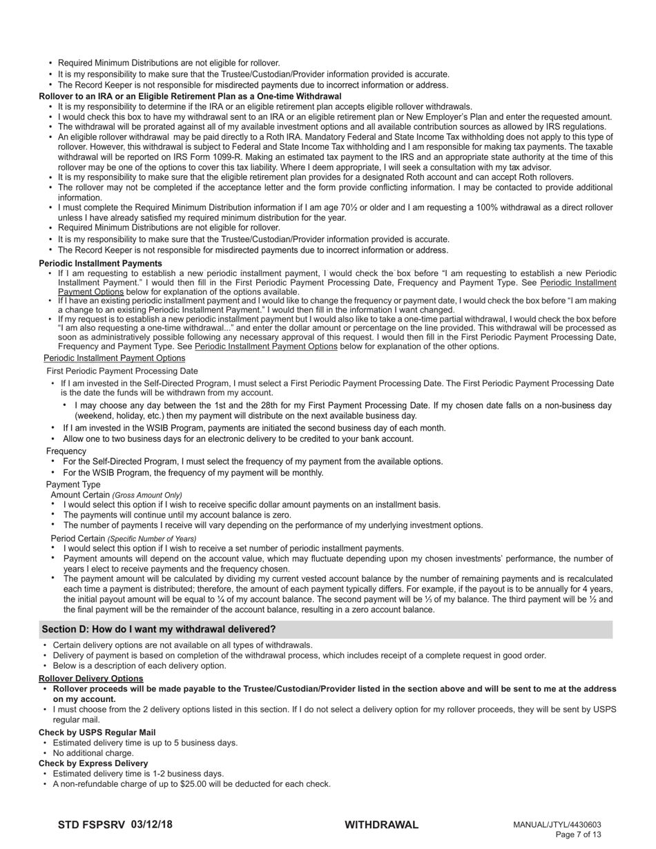 Form STD FSPSRV Plan 3 Member Withdrawal 401(A) Plan - Washington, Page 7