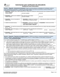 Document preview: DSHS Formulario 09-653 Autorizacion Para Verificacion De Antecedents - Washington (Spanish)