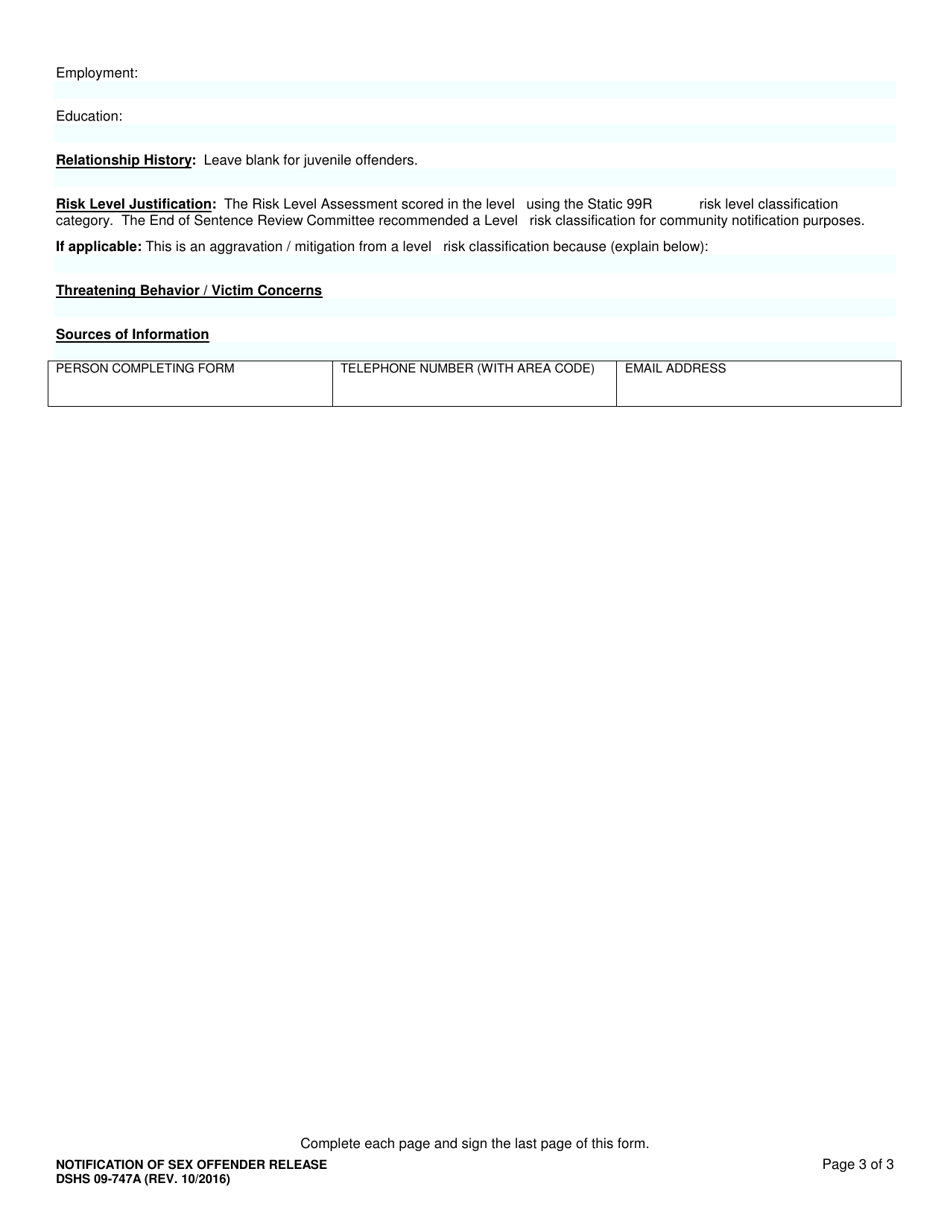 DSHS Form 09-747A Notification of Sex Offender Release - Washington, Page 3